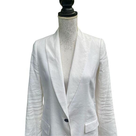 Vince White Linen Blend Blazer Women’s Size 4 Shawl Collar Two-Button Lightweigh - Picture 2 of 7